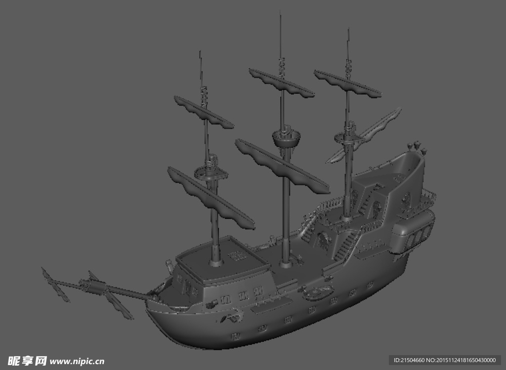 精致帆船maya3d模型