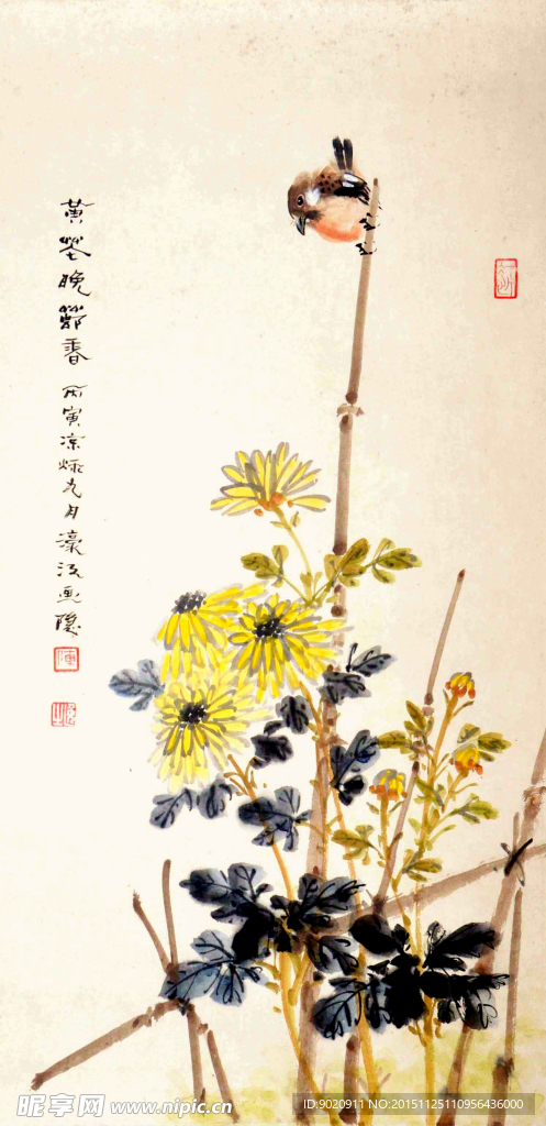 陈逸 菊花小鸟