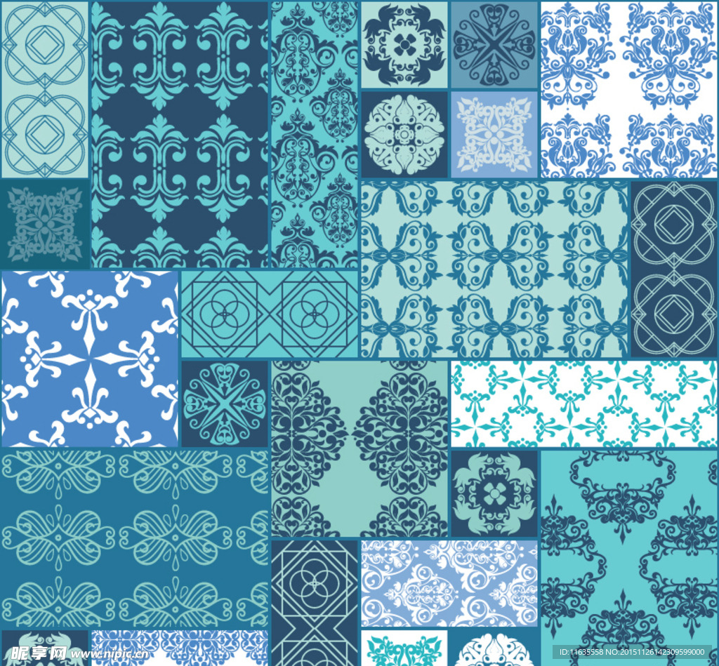 创意蓝色花纹拼接背景矢量图