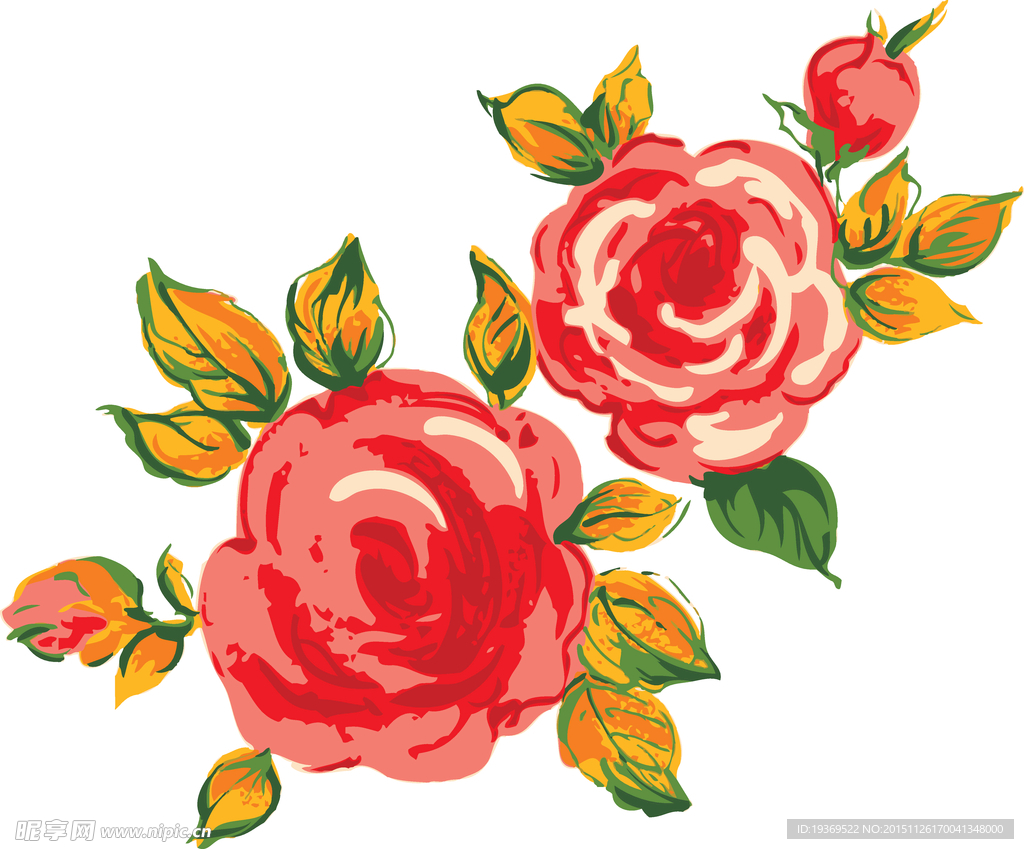 彩绘玫瑰花束矢量素材