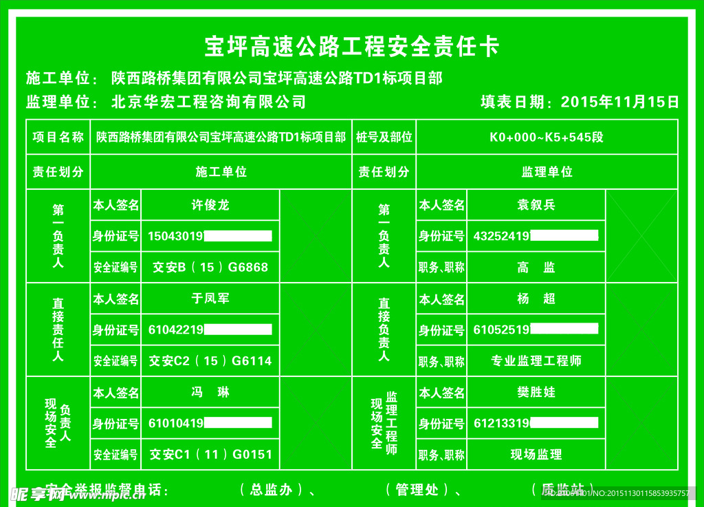 工程安全责任卡