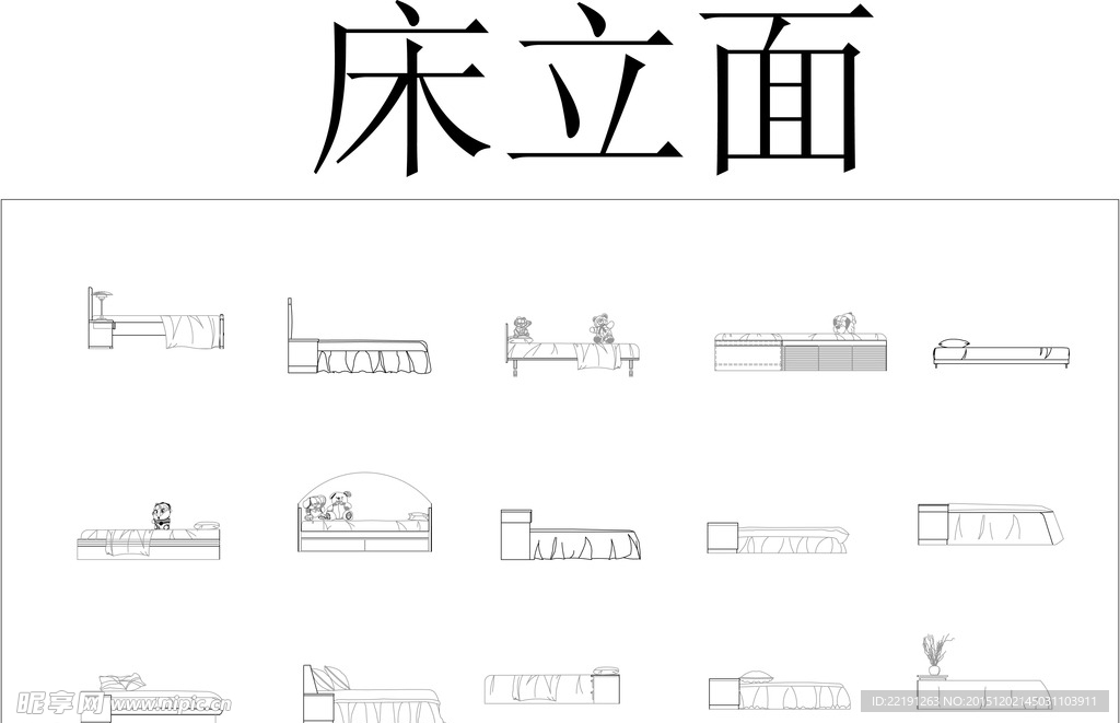 室内模型立面床cad