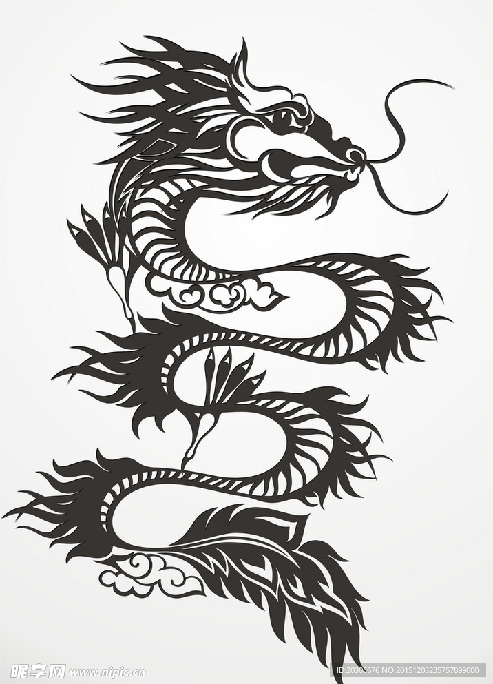 黑白剪影 矢量素材 图案 龙