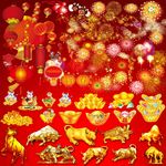 金牛 烟花 灯笼 元宝大聚集