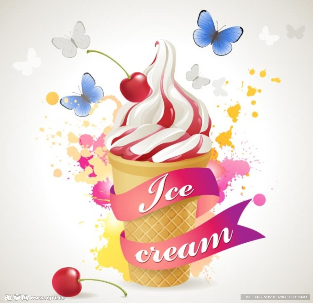 甜筒冰淇淋背景矢量图