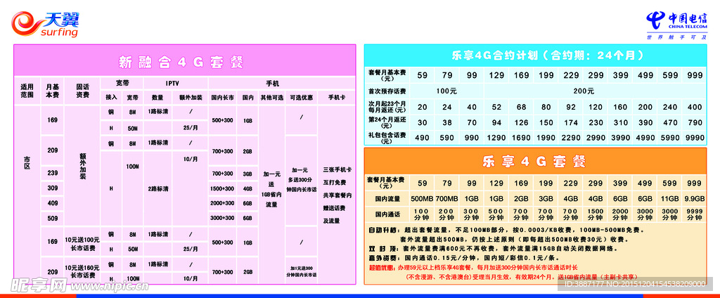 电信合约资费套餐