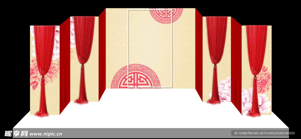 红色婚礼迎宾区展示区舞台效果图