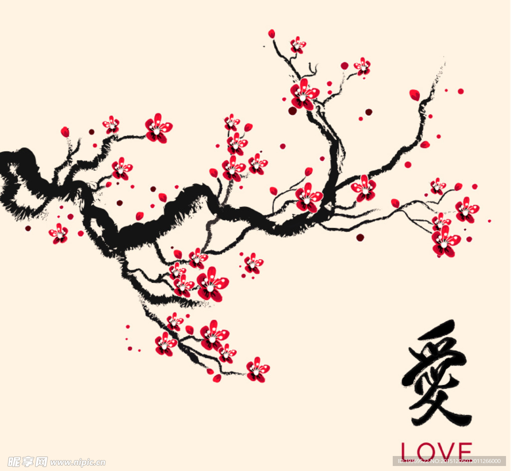 水墨红梅