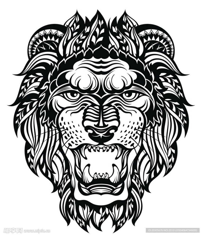 黑白剪影 矢量素材 图案 狮子