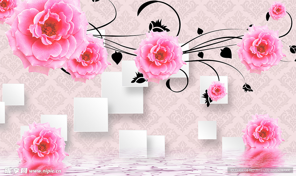 浪漫玫瑰温馨背景墙