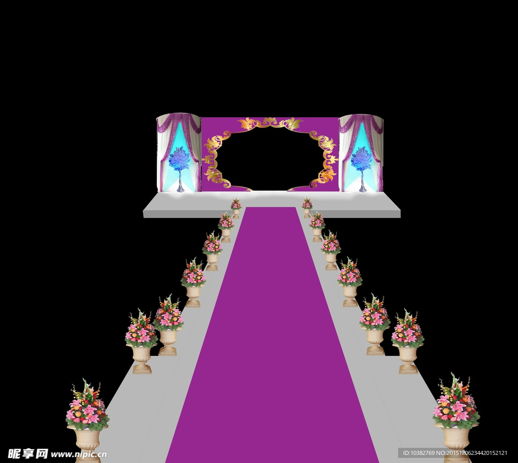 紫色婚礼宴会区T台效果图