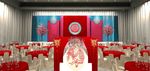 蓝色红色婚礼宴会区T台效果图