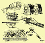 日本料理线条插画矢量素材