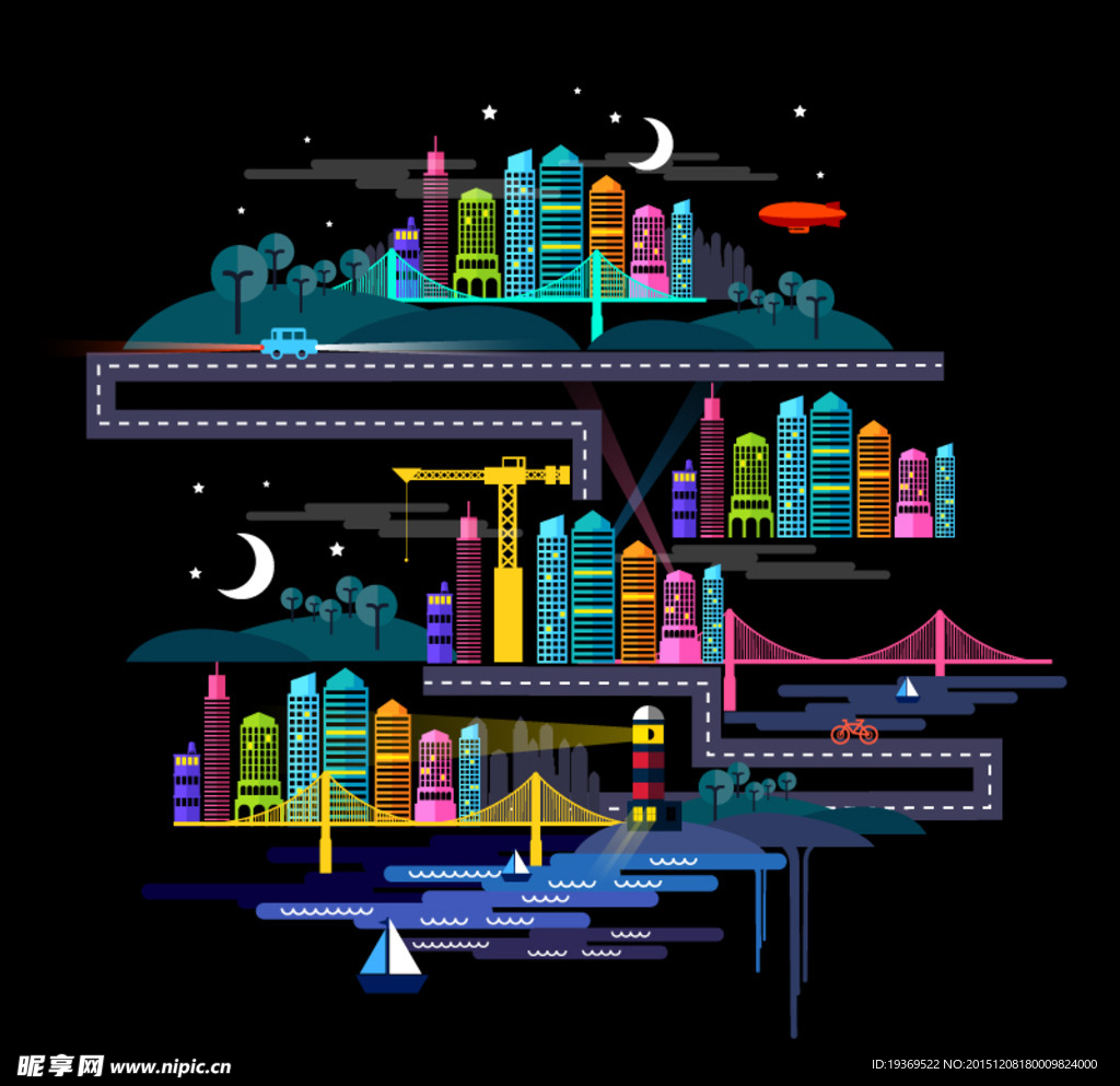 创意夜晚的城市插画