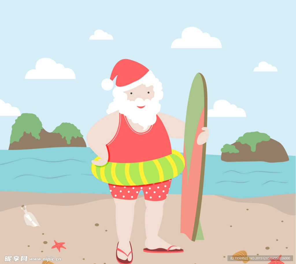 海边度假的圣诞老人