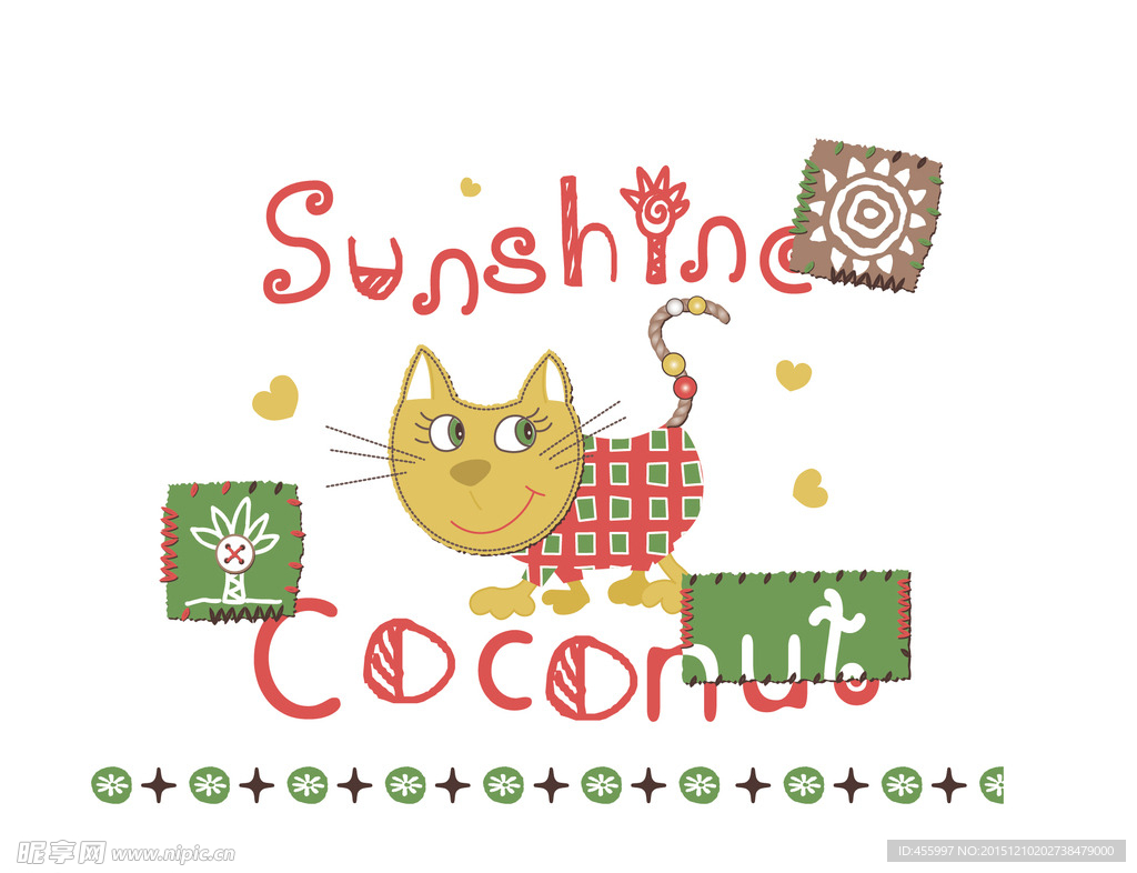 矢量卡通小猫印花图案