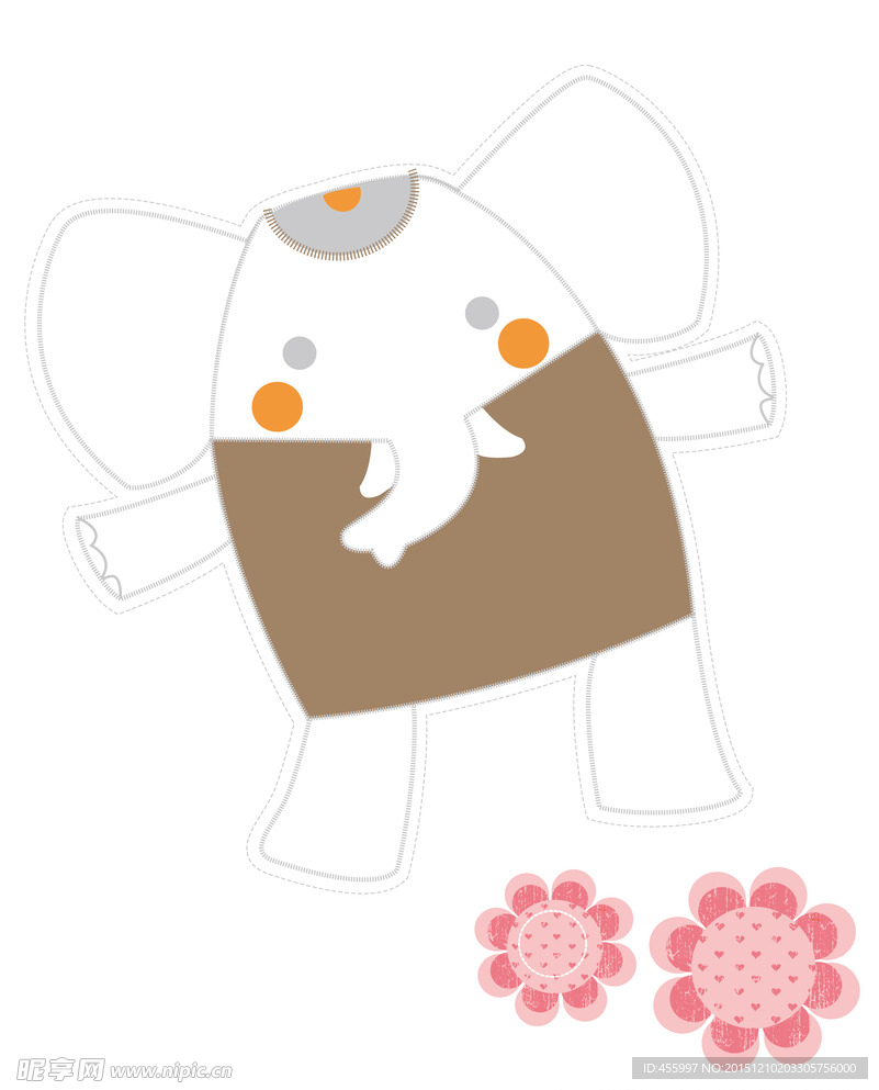 矢量卡通大象印花图案