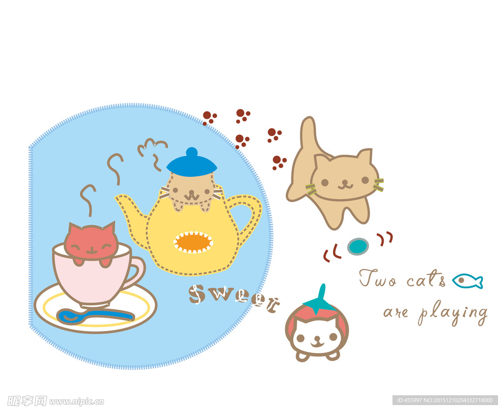 矢量卡通小猫印花图案