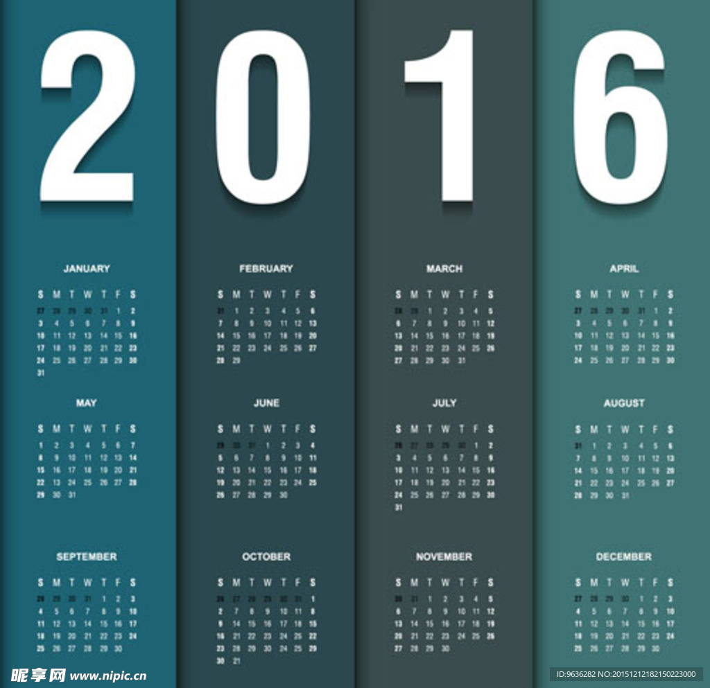 2016年日历主题矢量素材集合