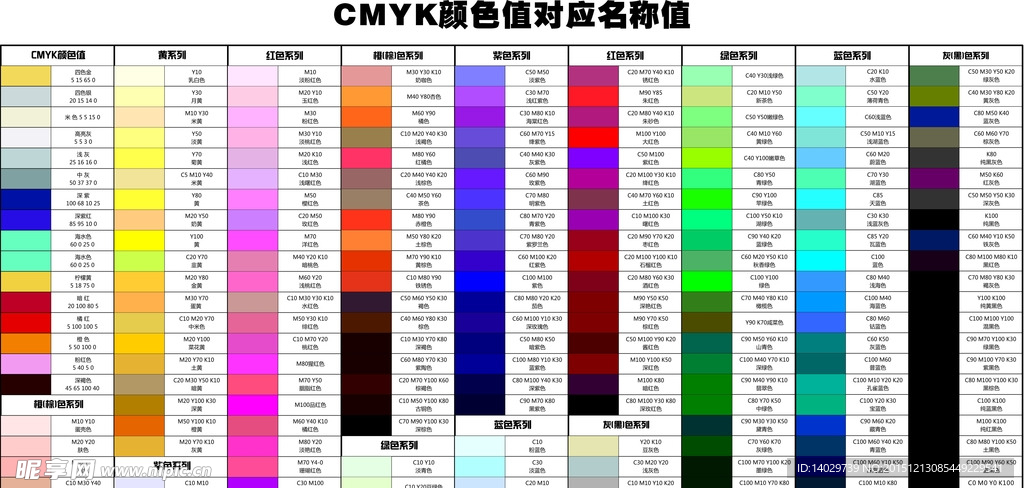 CYMK值对应颜色名