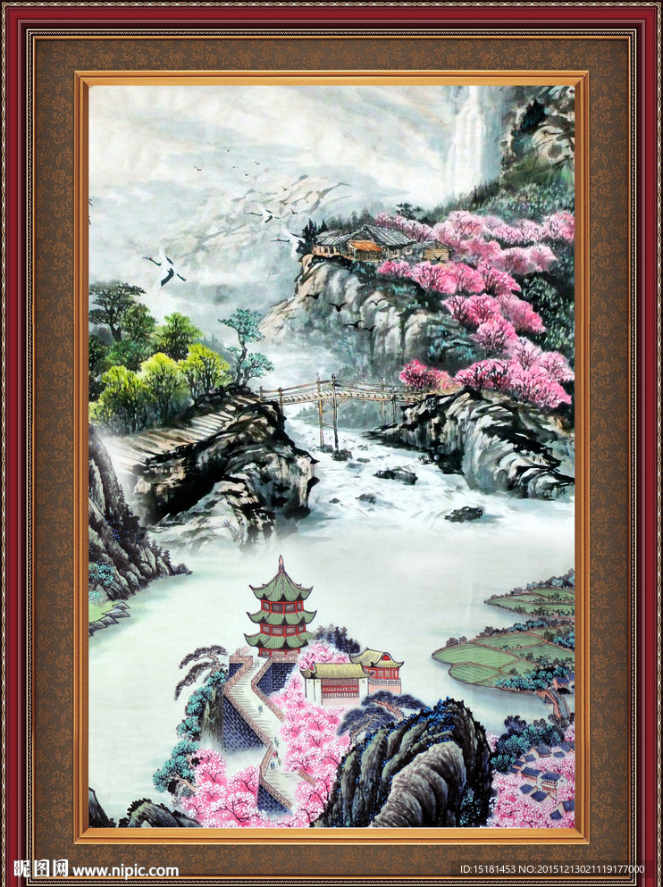 国画山水竖幅