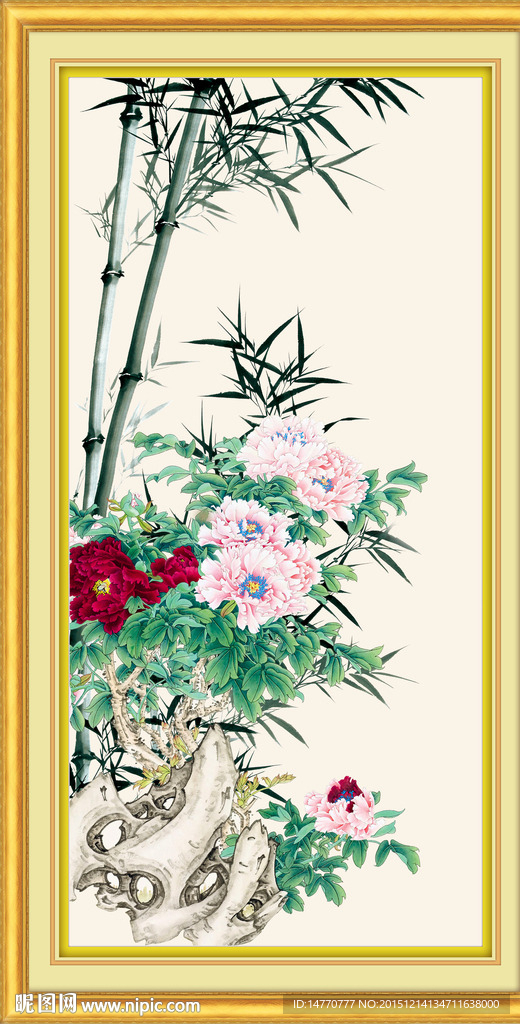 花鸟牡丹竹子装饰画