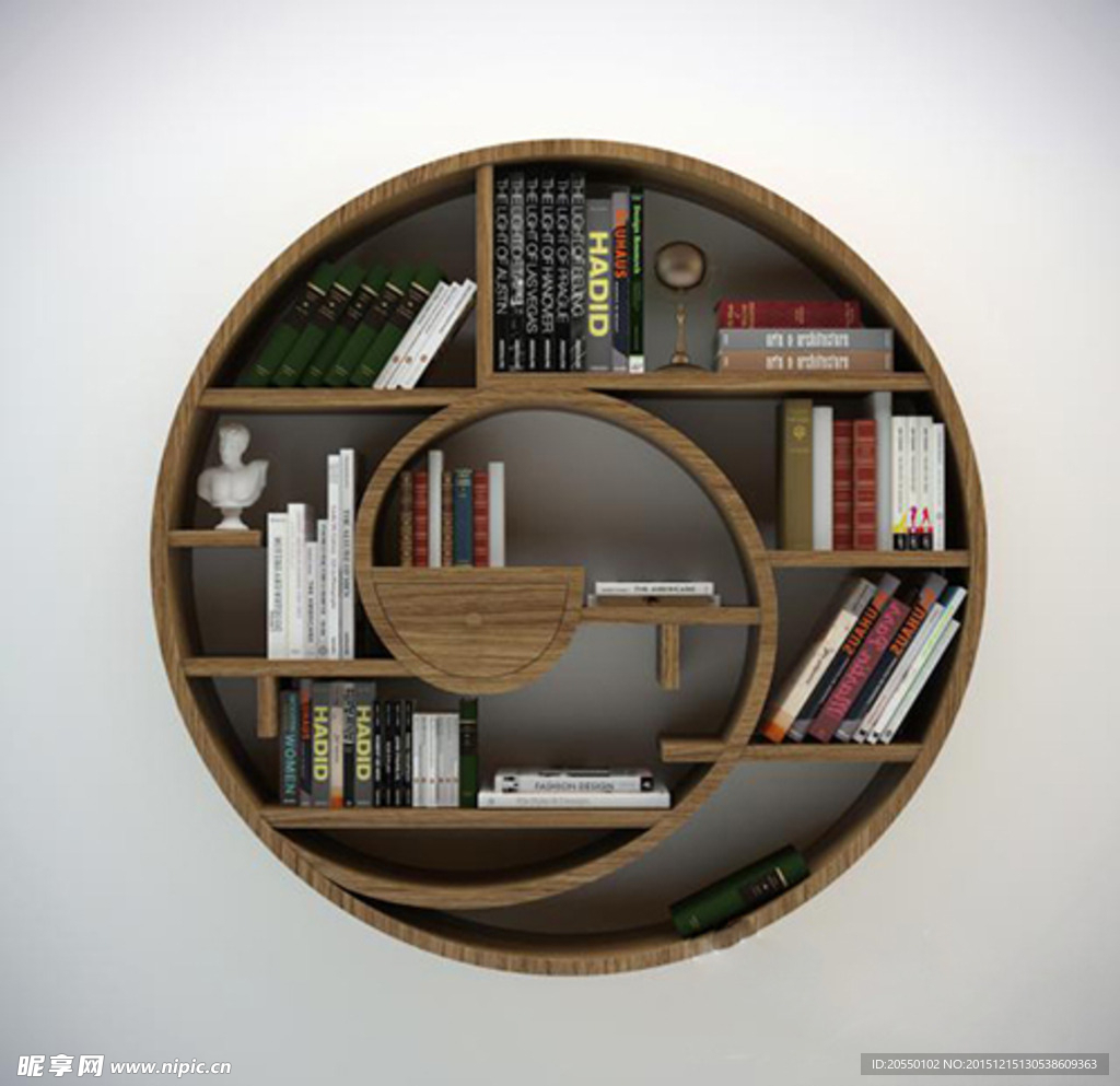 新中式创意漩涡型挂壁式书架