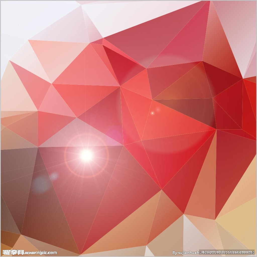 红色三角彩色几何水晶背景