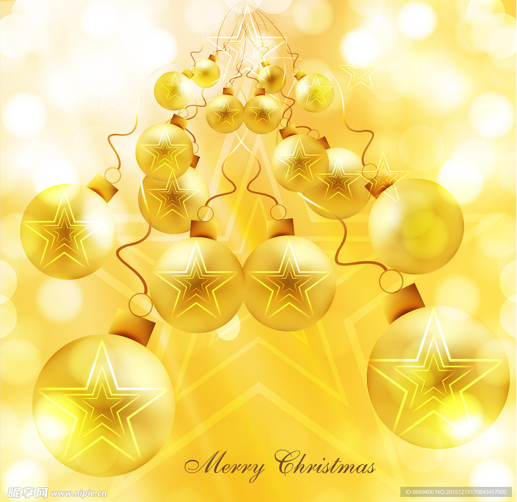 明亮的金色圣诞装饰物背景