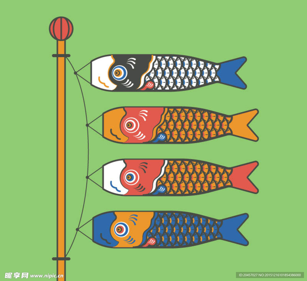 彩色日本鲤鱼旗矢量素材