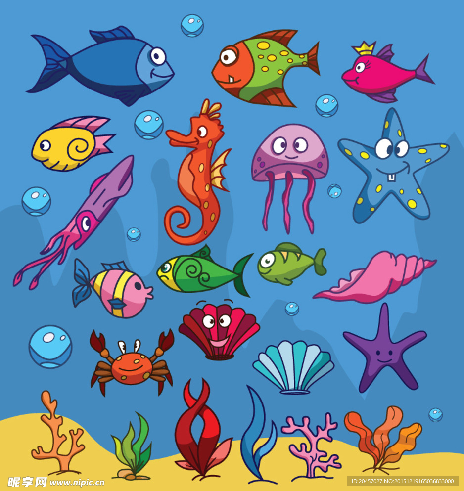 卡通海底生物设计矢量素材