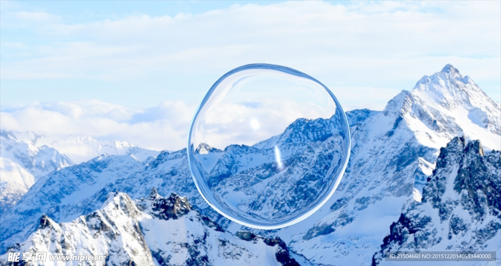 雪山上的漂浮水泡3d渲染模型
