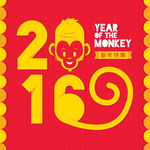 2016年猴子新年红色海报