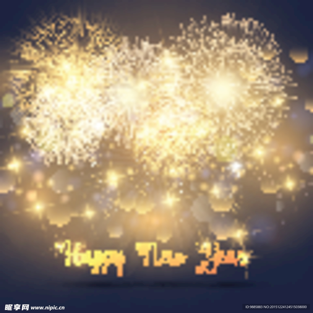 金色烟花新年贺卡