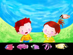 池塘边的小孩