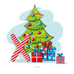 卡通圣诞树和礼盒