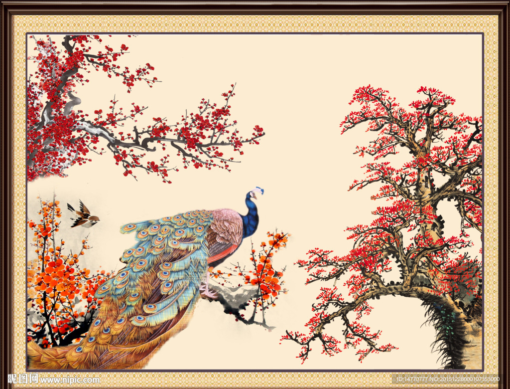 梅花孔雀图