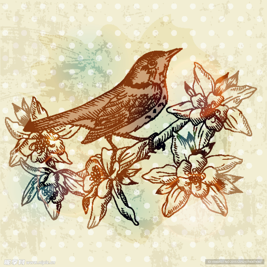 复古手绘花鸟画
