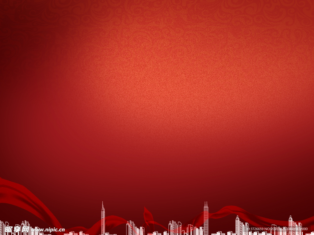 红色背景—城市剪影