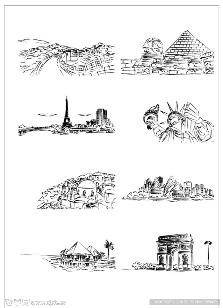手绘线条建筑物