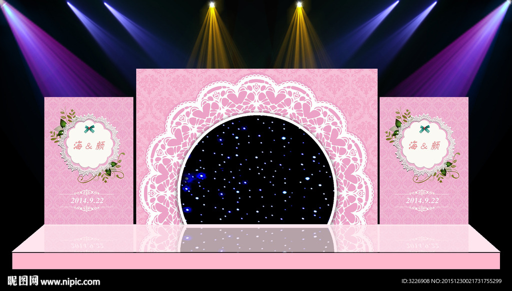 粉色婚礼LED拱门舞台背景