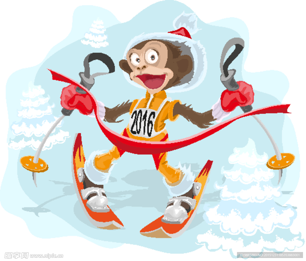 卡通滑雪猴子