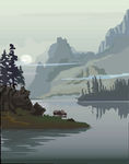 山水风景画矢量图