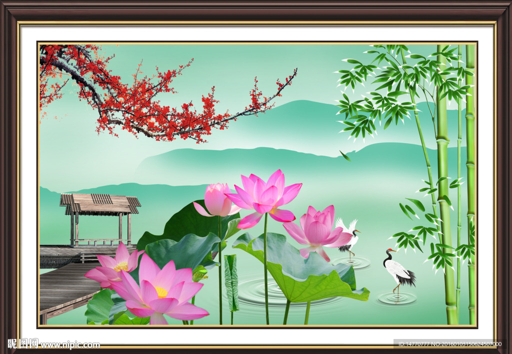 荷花壁画