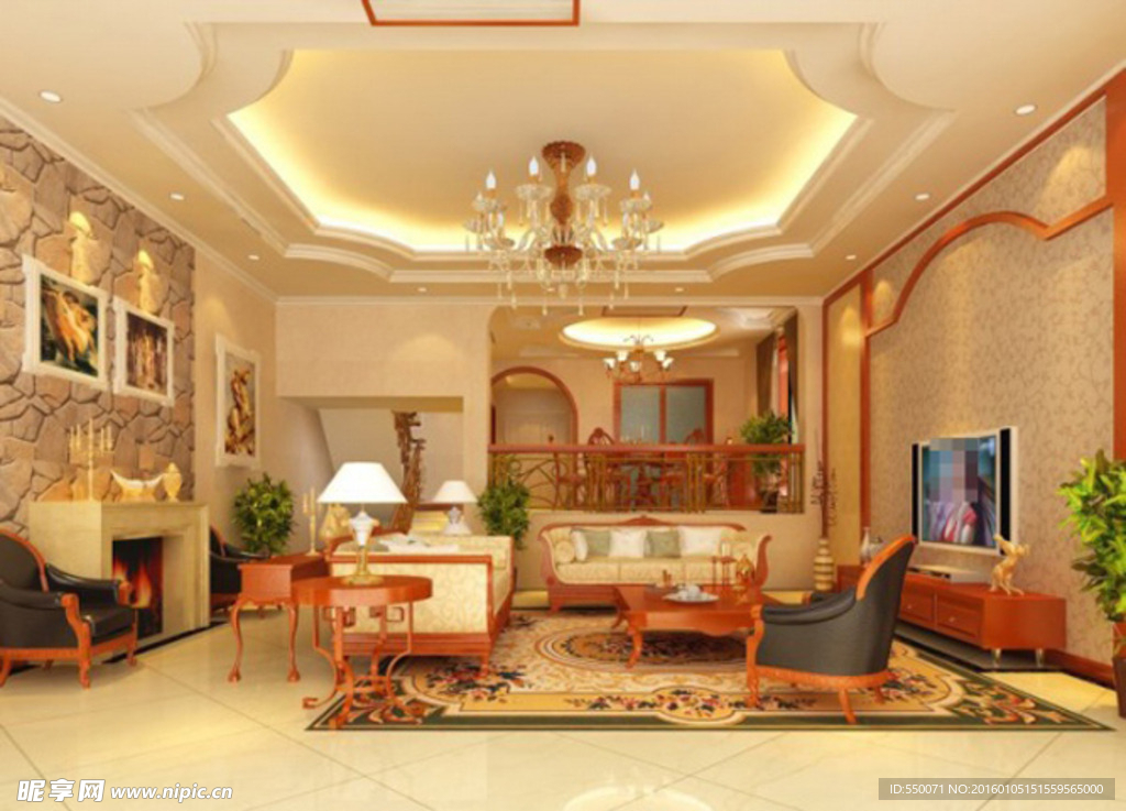 现代宽敞客厅3D模型效果图