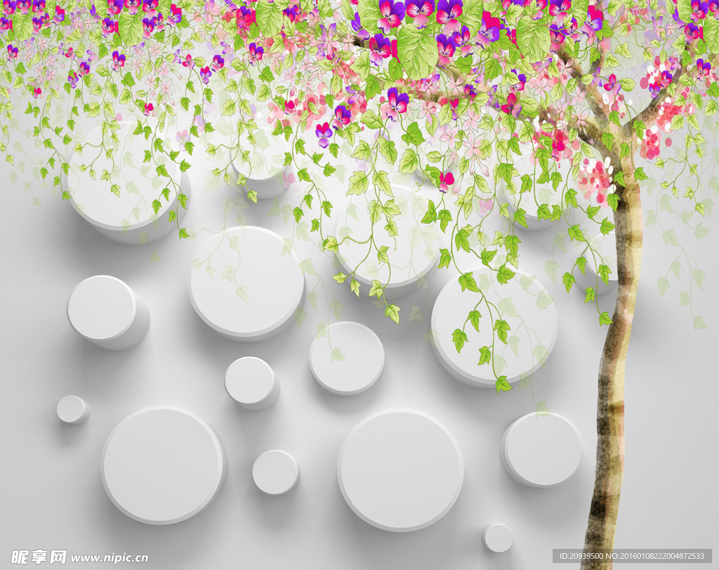 3D圆柱矢量树背景墙