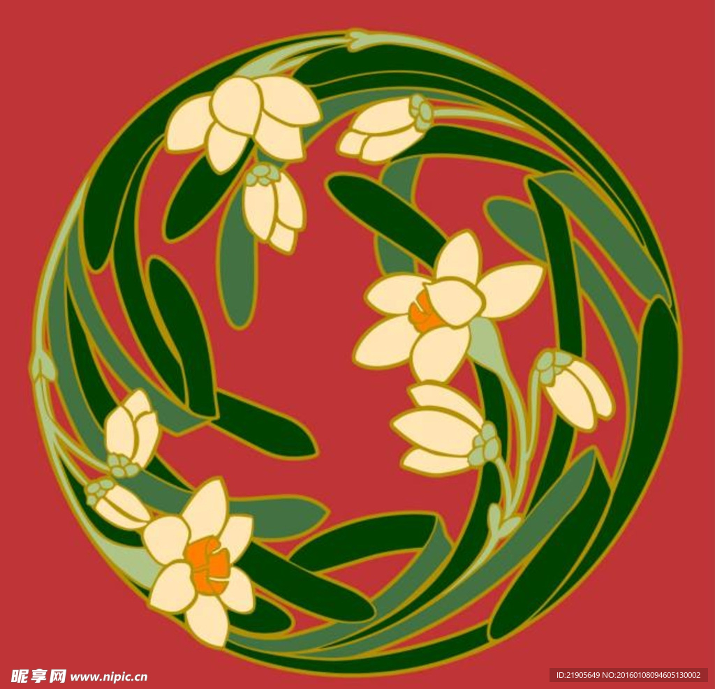 复古水仙团花