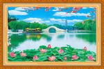 公园湖泊风景画