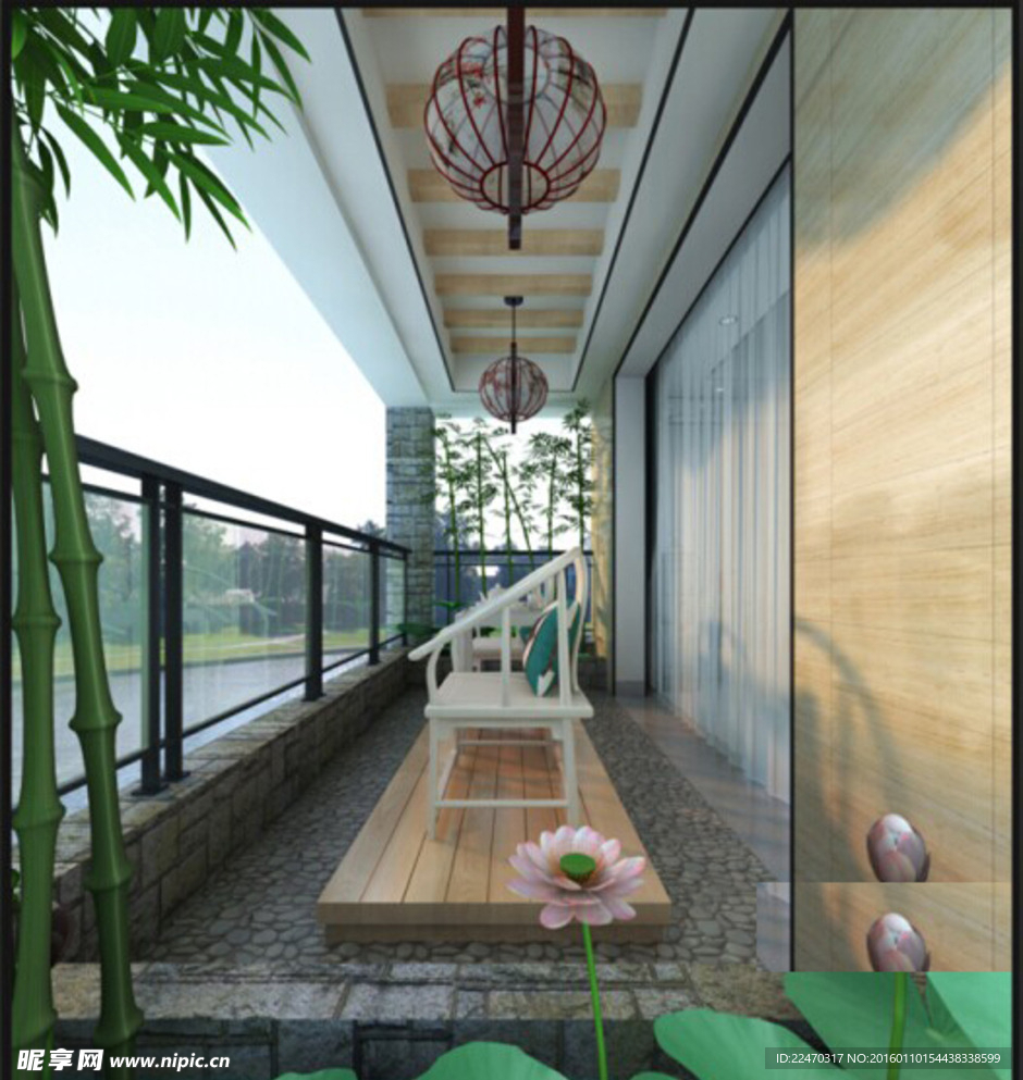 阳台中式休闲区