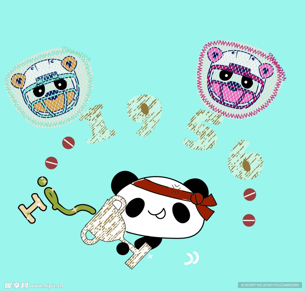 矢量卡通熊猫印花图案